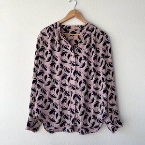 Ann Taylor Floral Long Sleeve Button Down Blouse Size L